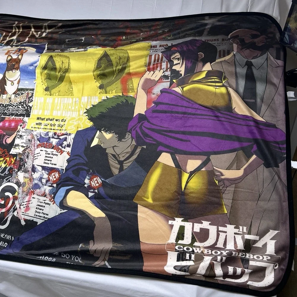 Cowboy Bebop Fleece Throw Blanket‎ Multi Color Anime Spike Faye Jet Ed Ein Large